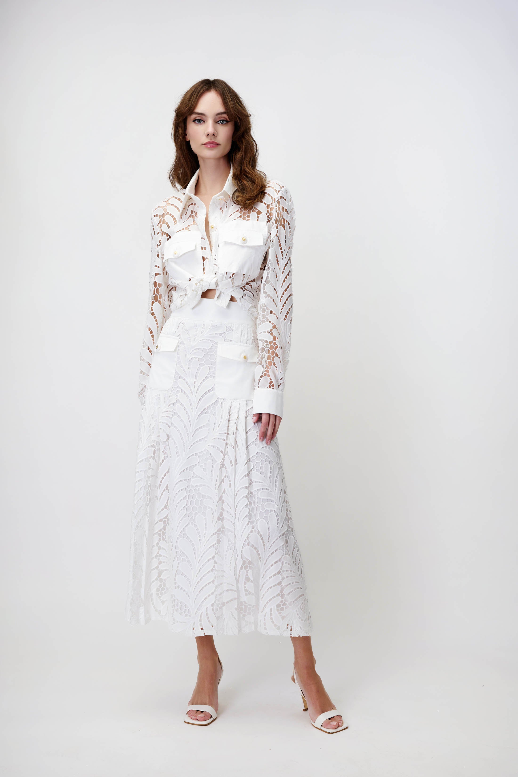 Lace Midi Skirt in White