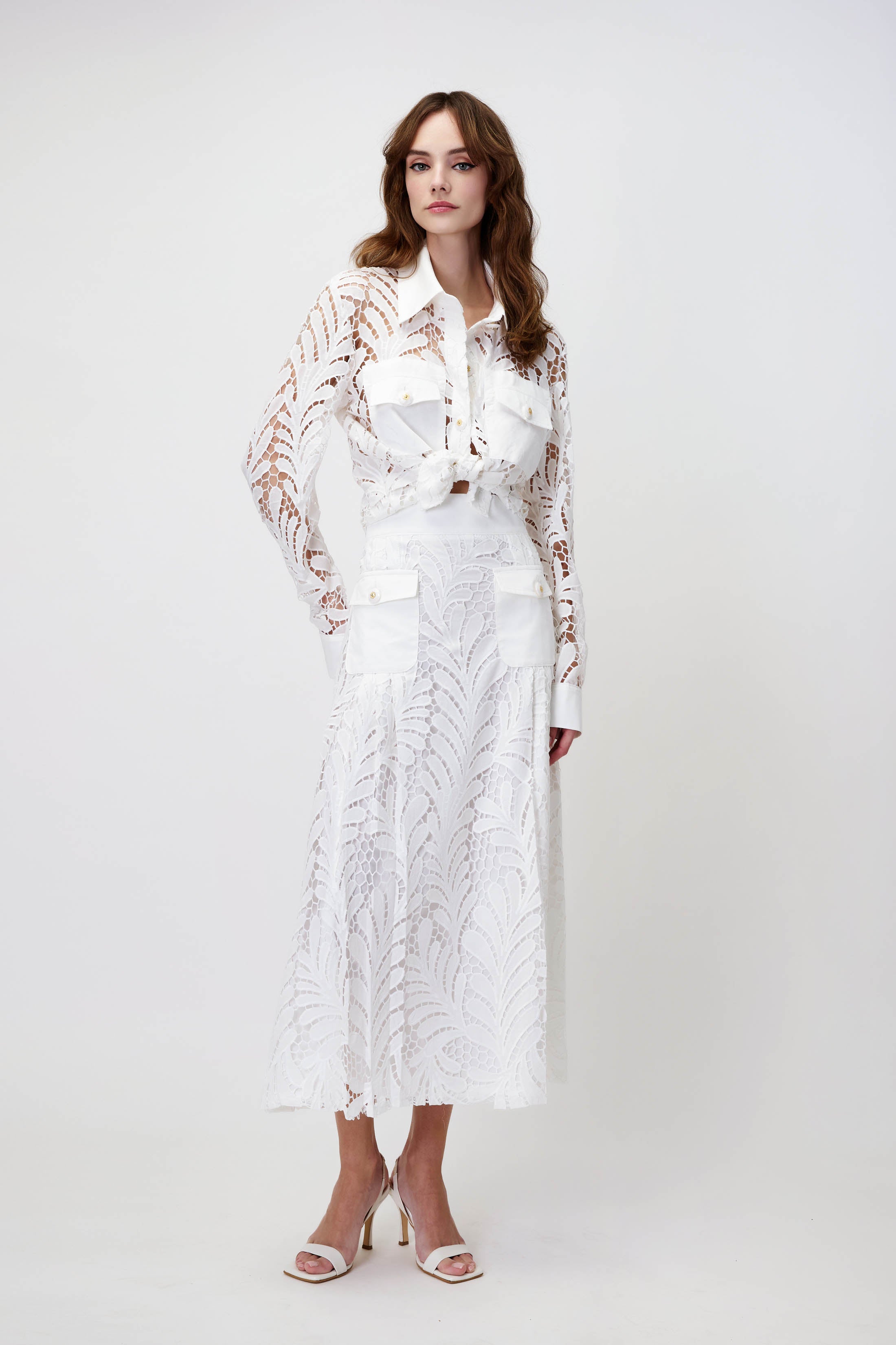 Lace Shirt with Pockets in White