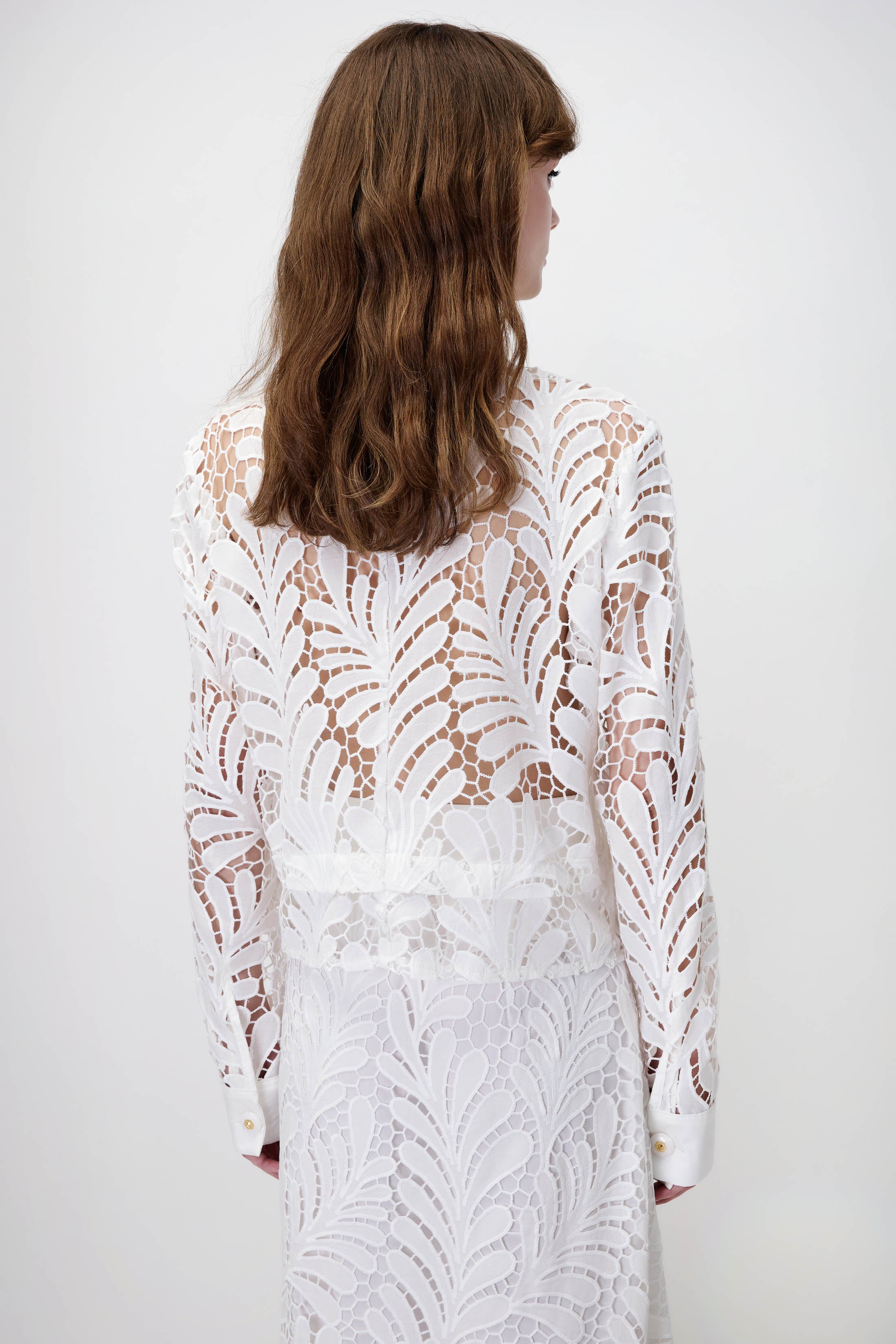 Lace Shirt with Pockets in White