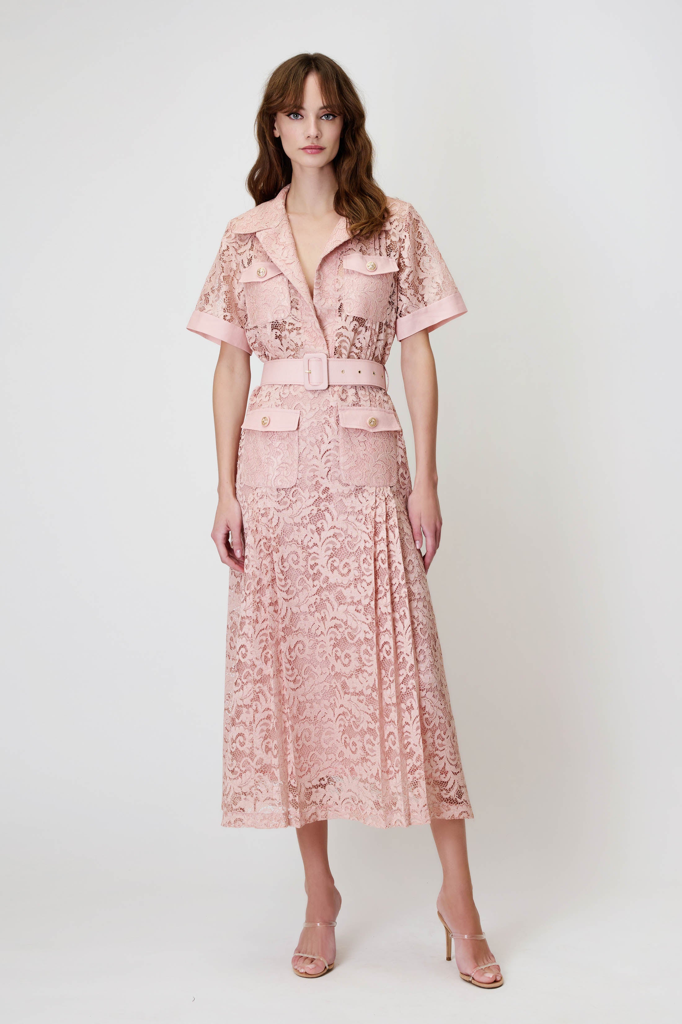 Lace Dress with Pockets in Pink