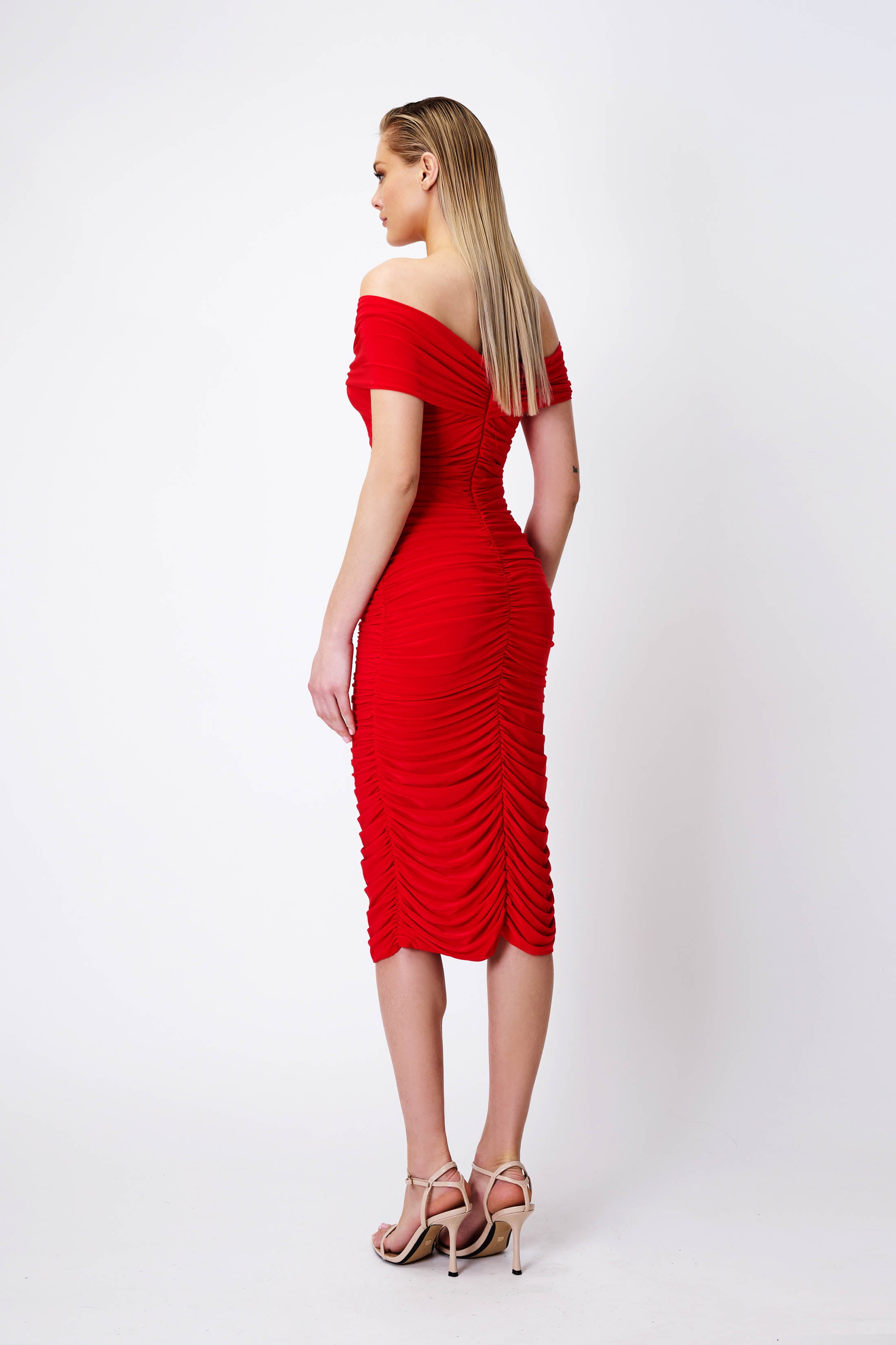 Bardot Dress with Roses in Red
