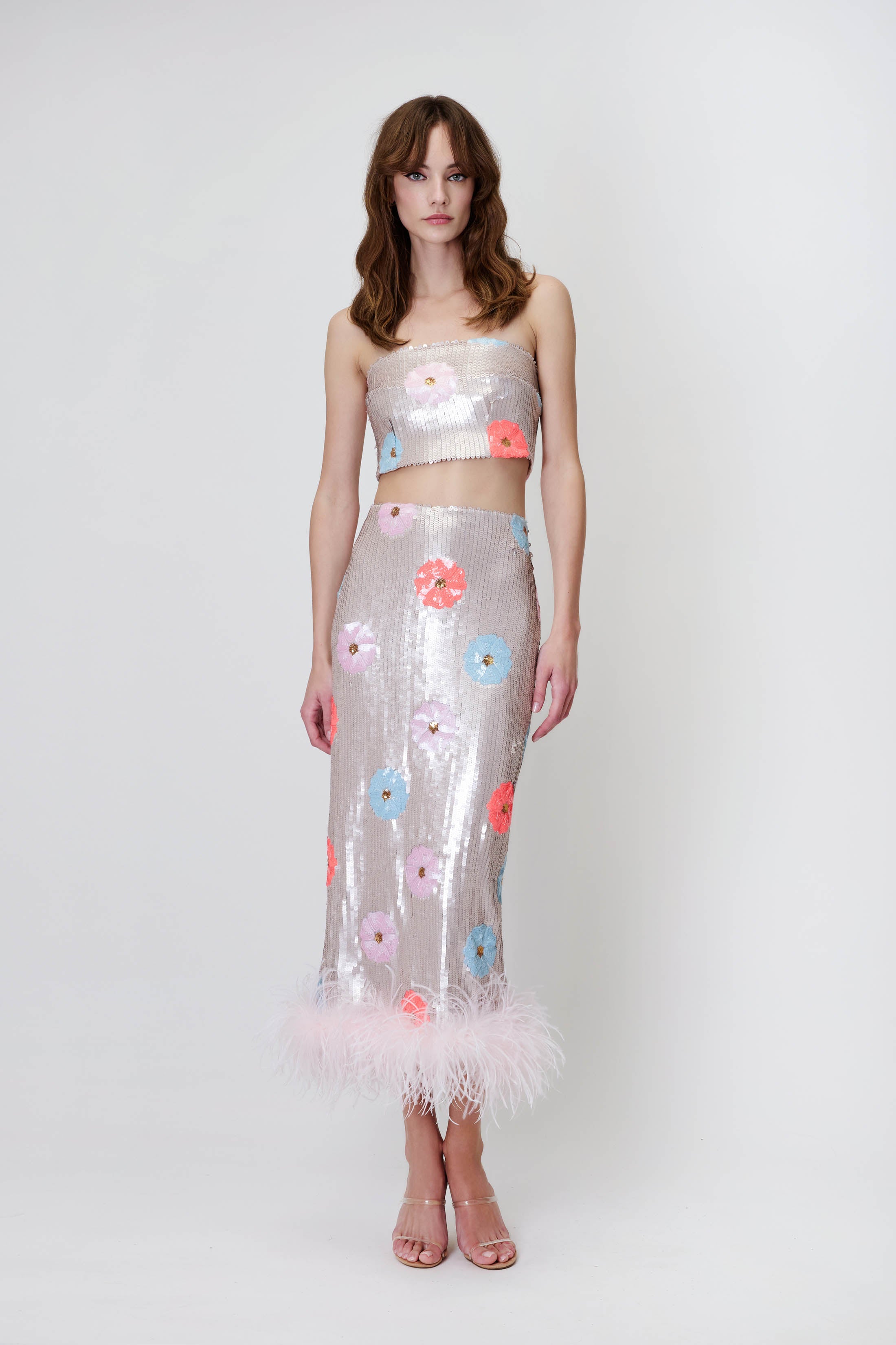 Top & Skirt Set with Sequin Flowers