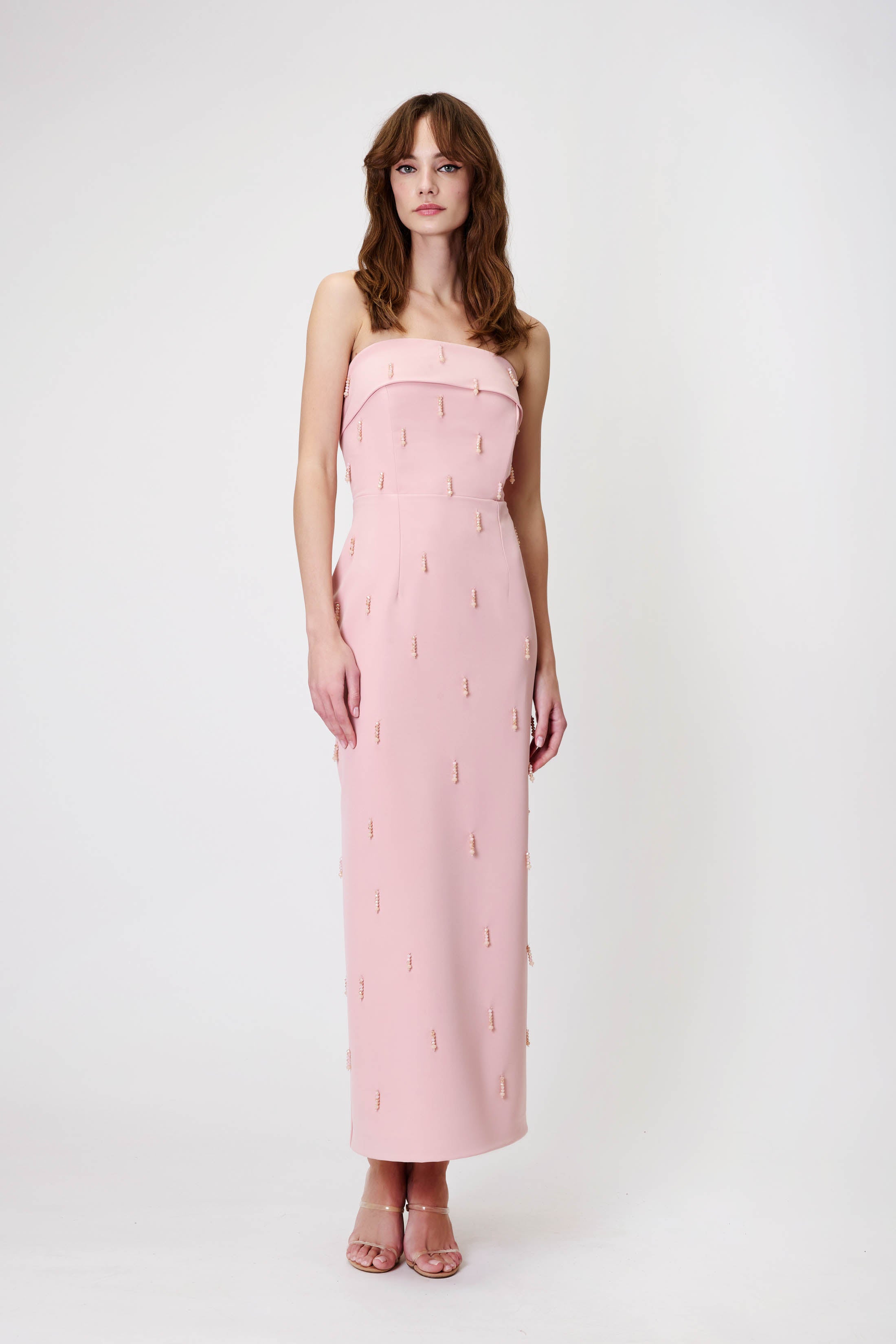 Strapless Dress in Embroidered Crepe