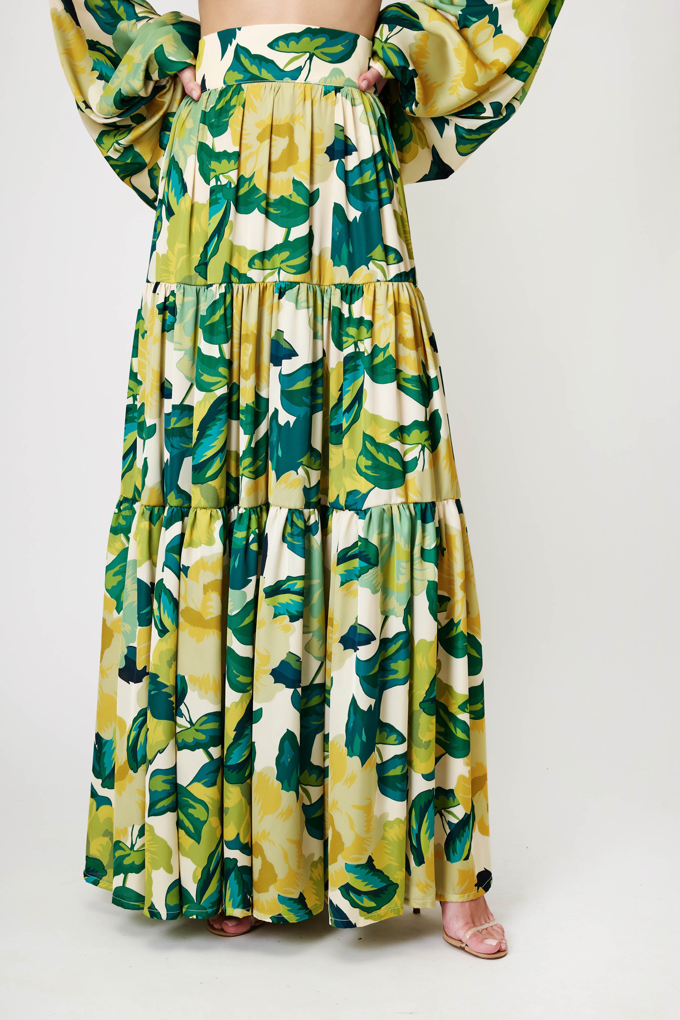 Top & Maxi Skirt Set in Green Floral
