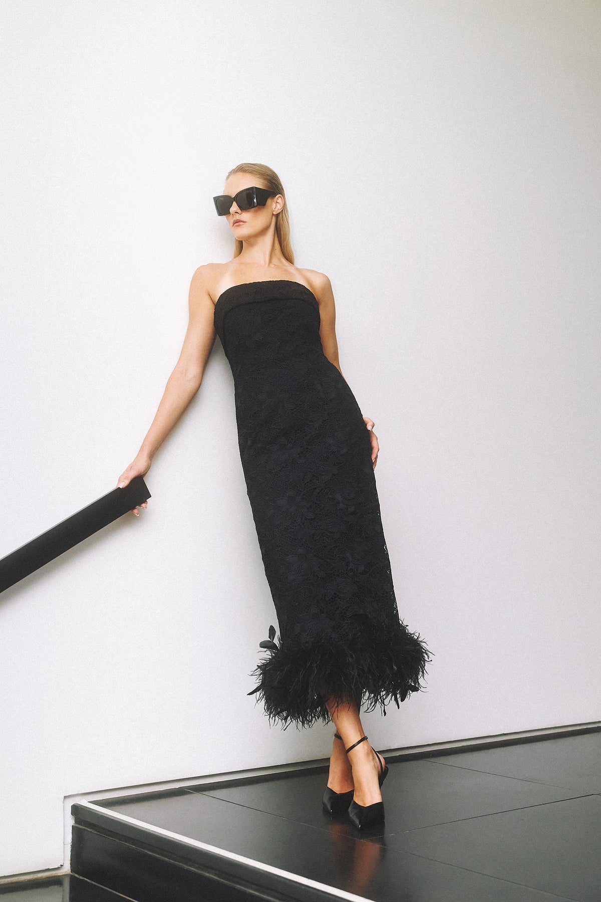 LEONORA GUIPURE LACE FEATHER DRESS