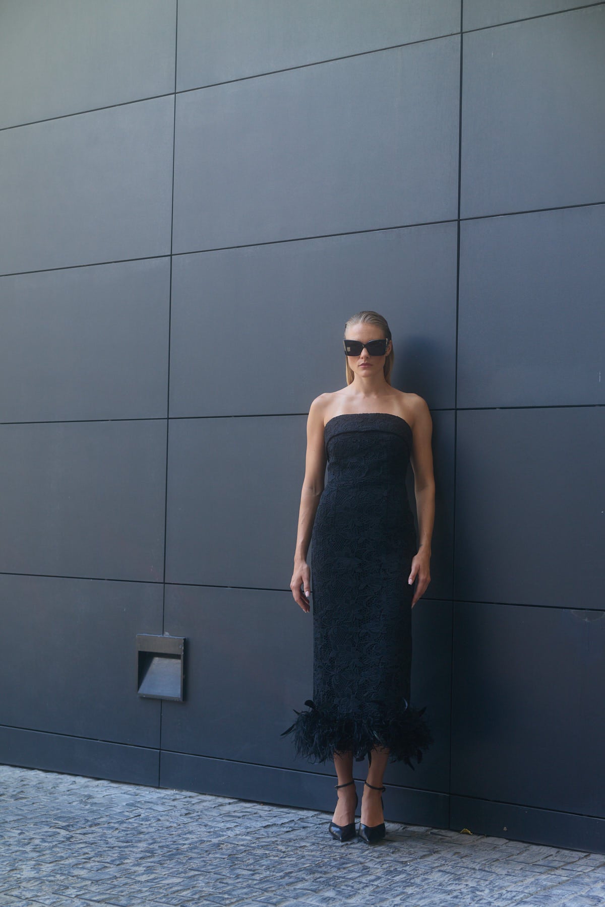 LEONORA GUIPURE LACE FEATHER DRESS