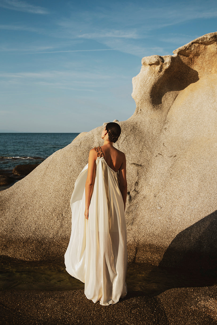 Metallic Georgette Dress with Gold Chain