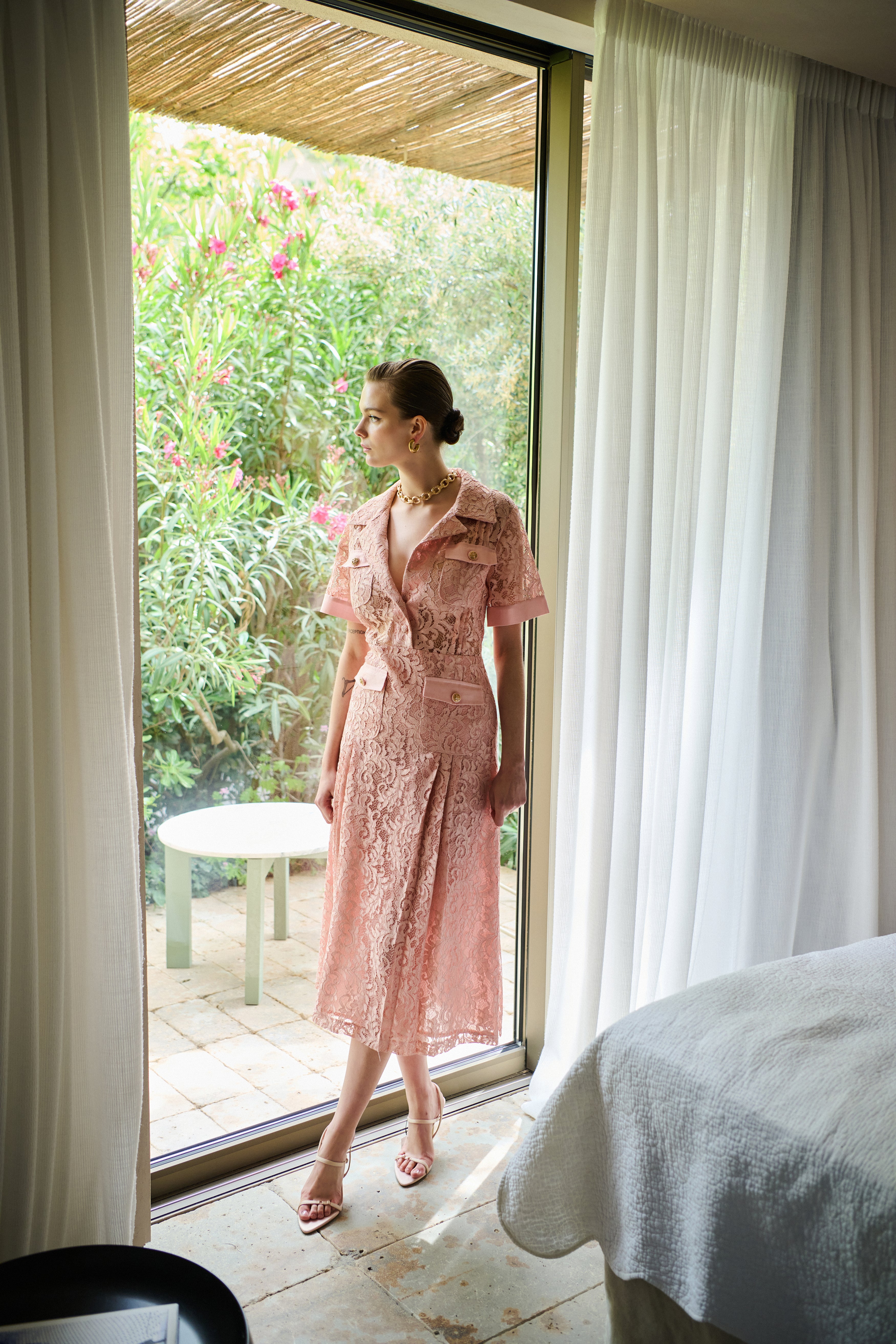 Lace Dress with Pockets in Pink