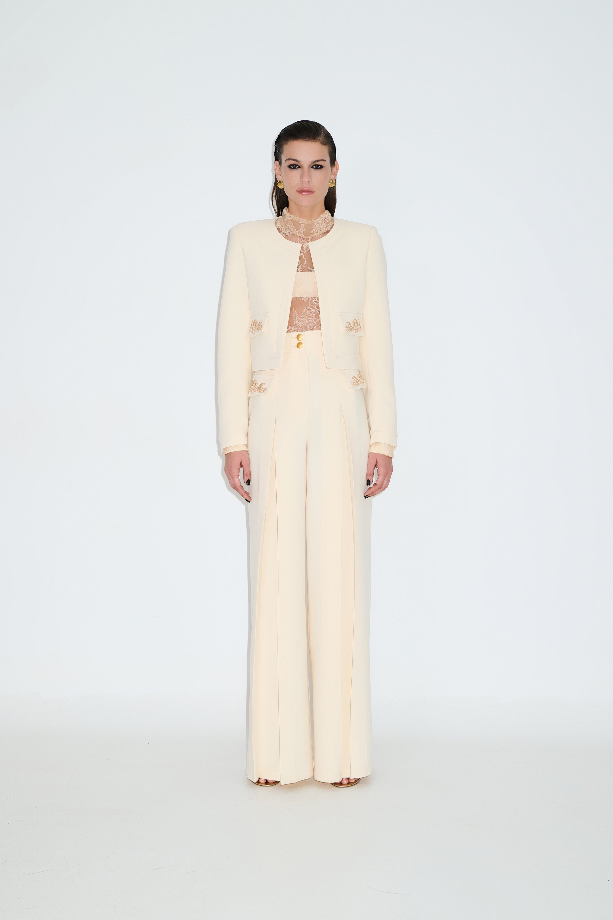 Trousers with embroidery details CAMELIA