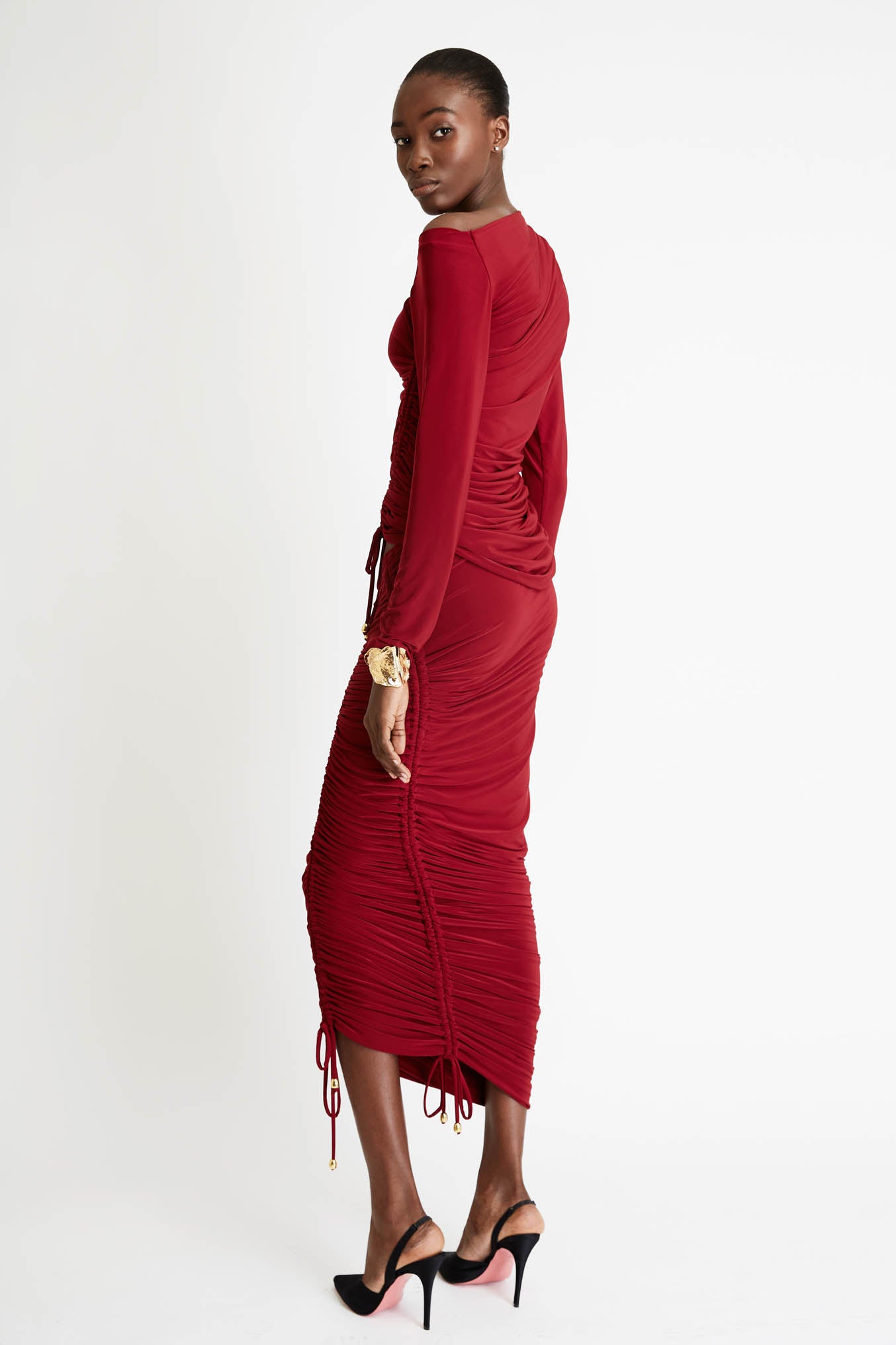 Jersey Top with Folds in Dark Red