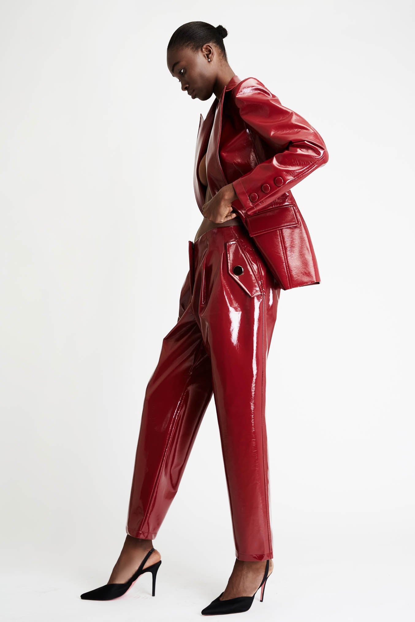 Vinyl Trousers in Dark Red