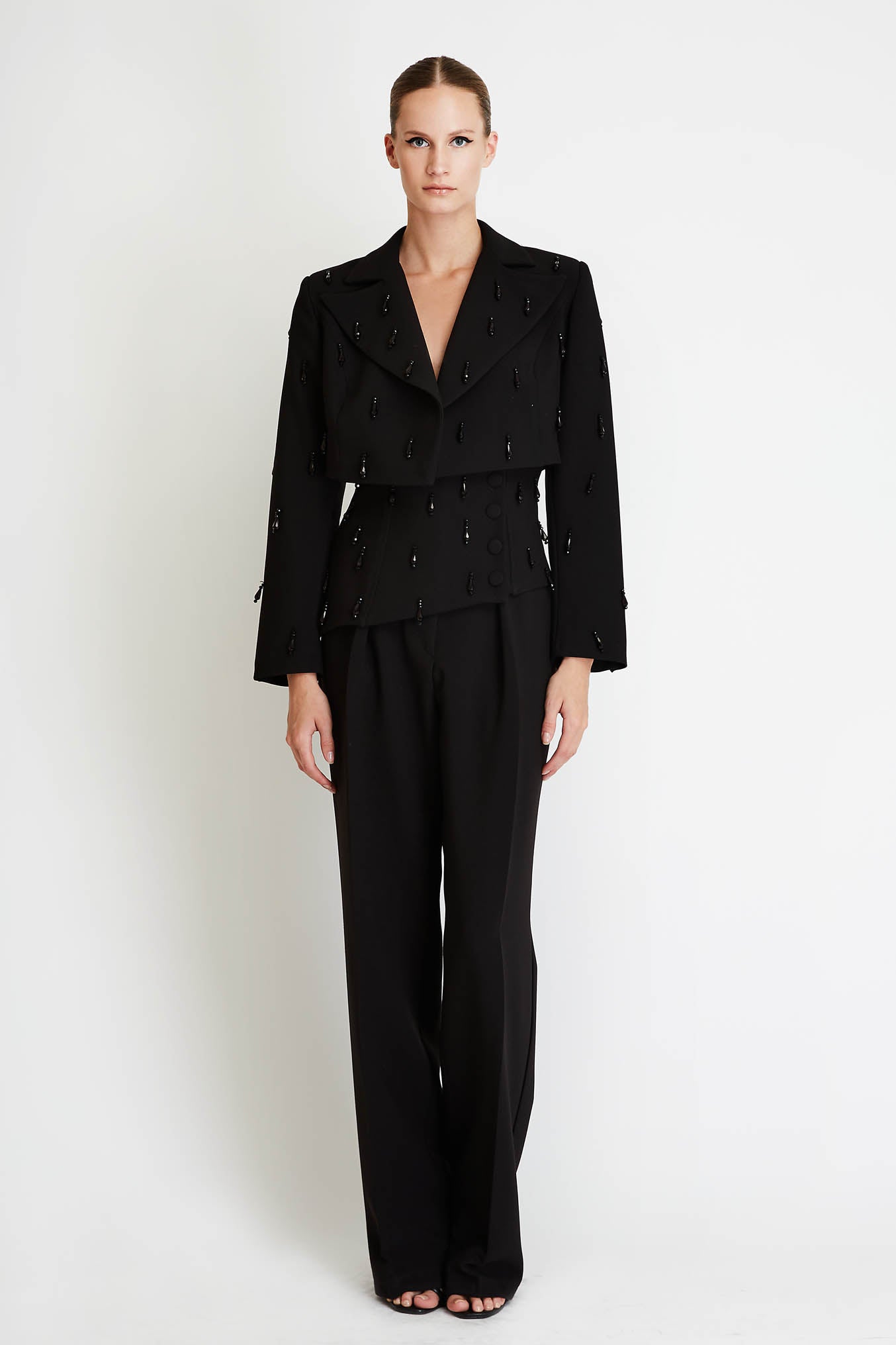 Trousers with Waist Embroidery in Black