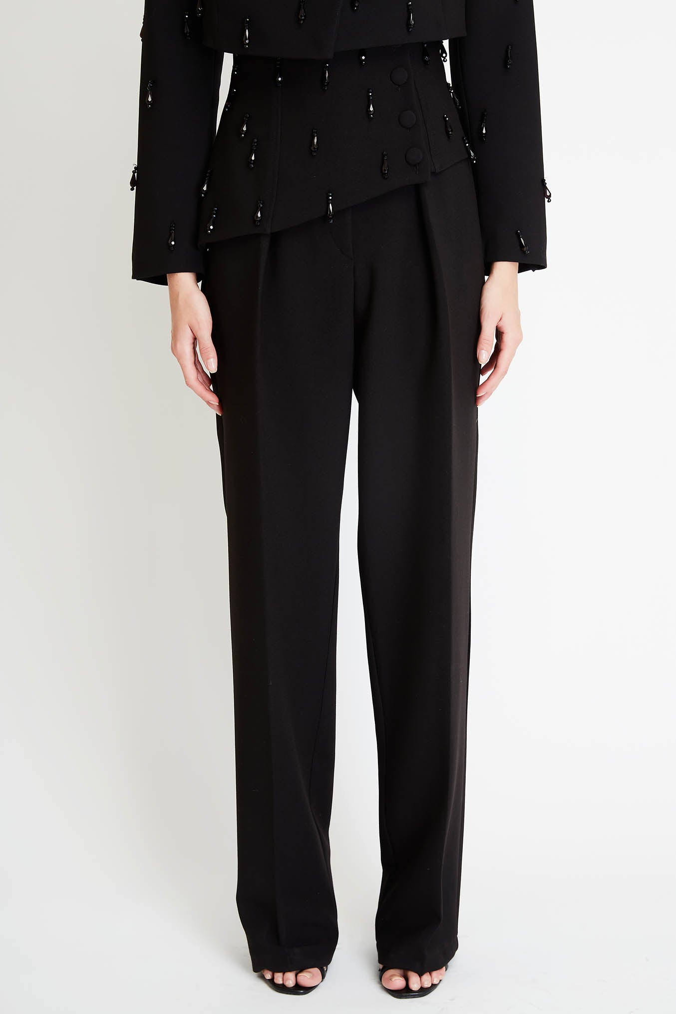 Trousers with Waist Embroidery in Black