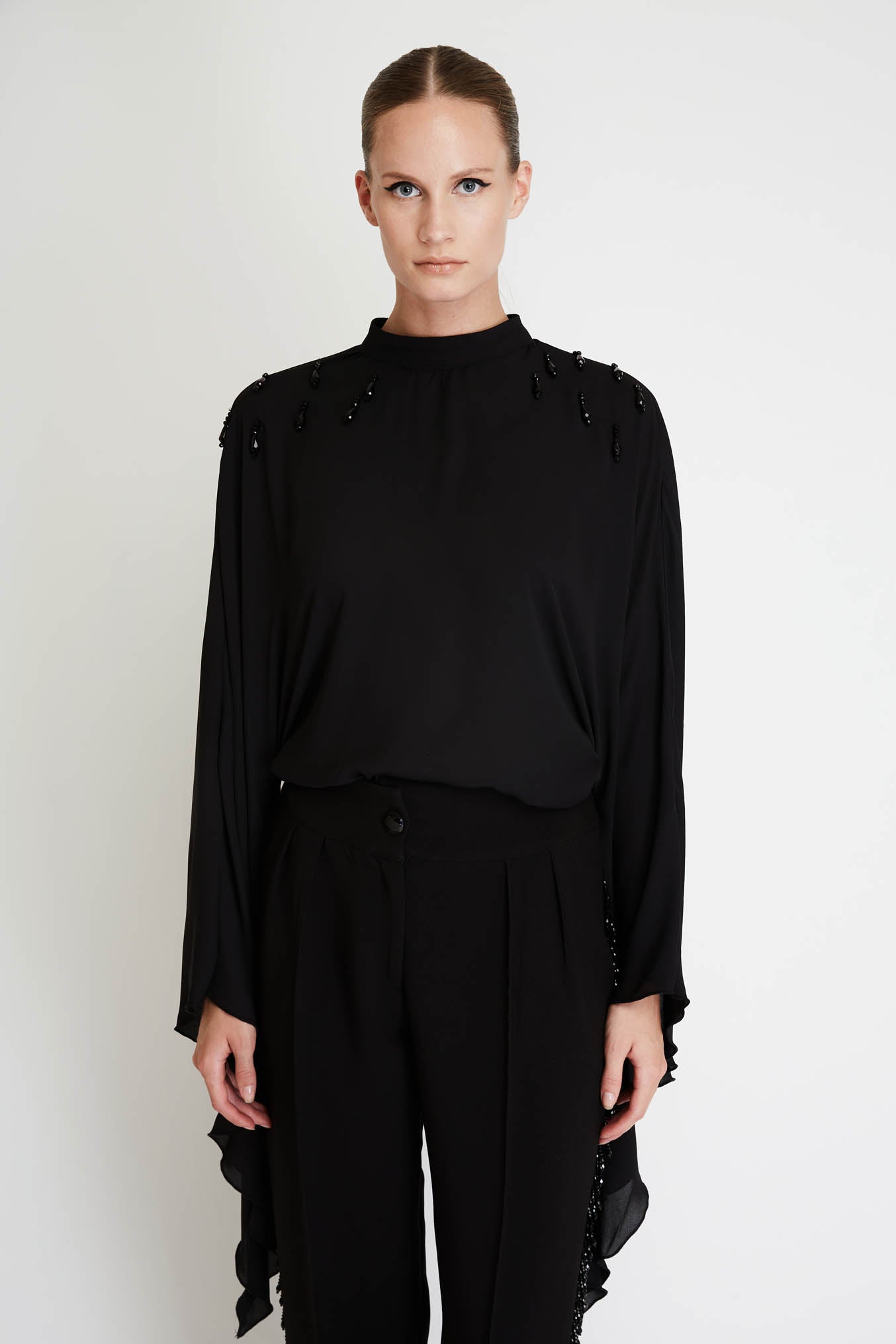Bat Top with Embroidery in Black