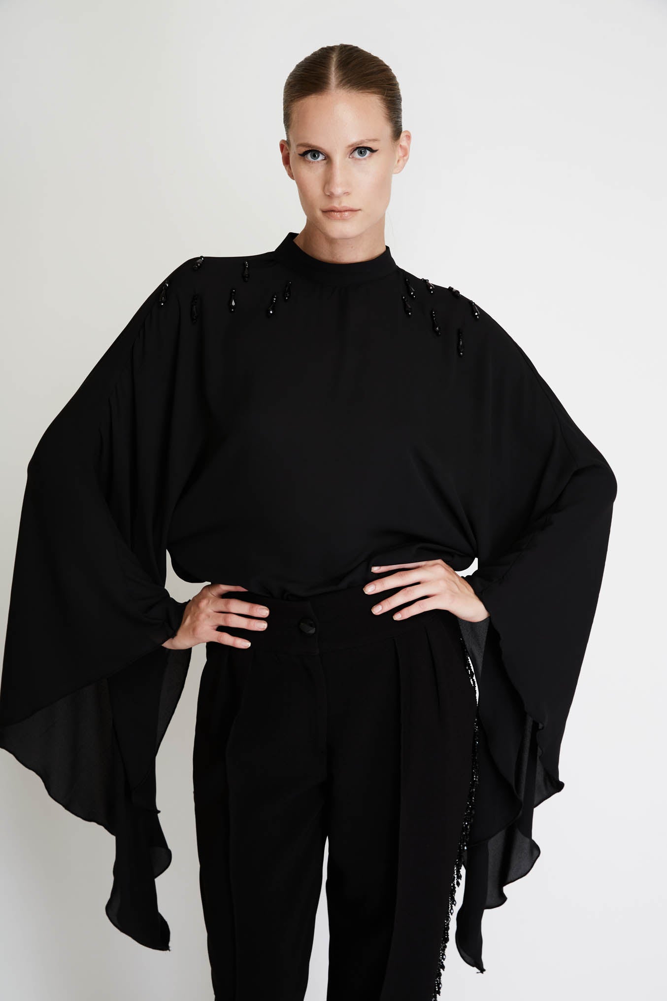 Bat Top with Embroidery in Black