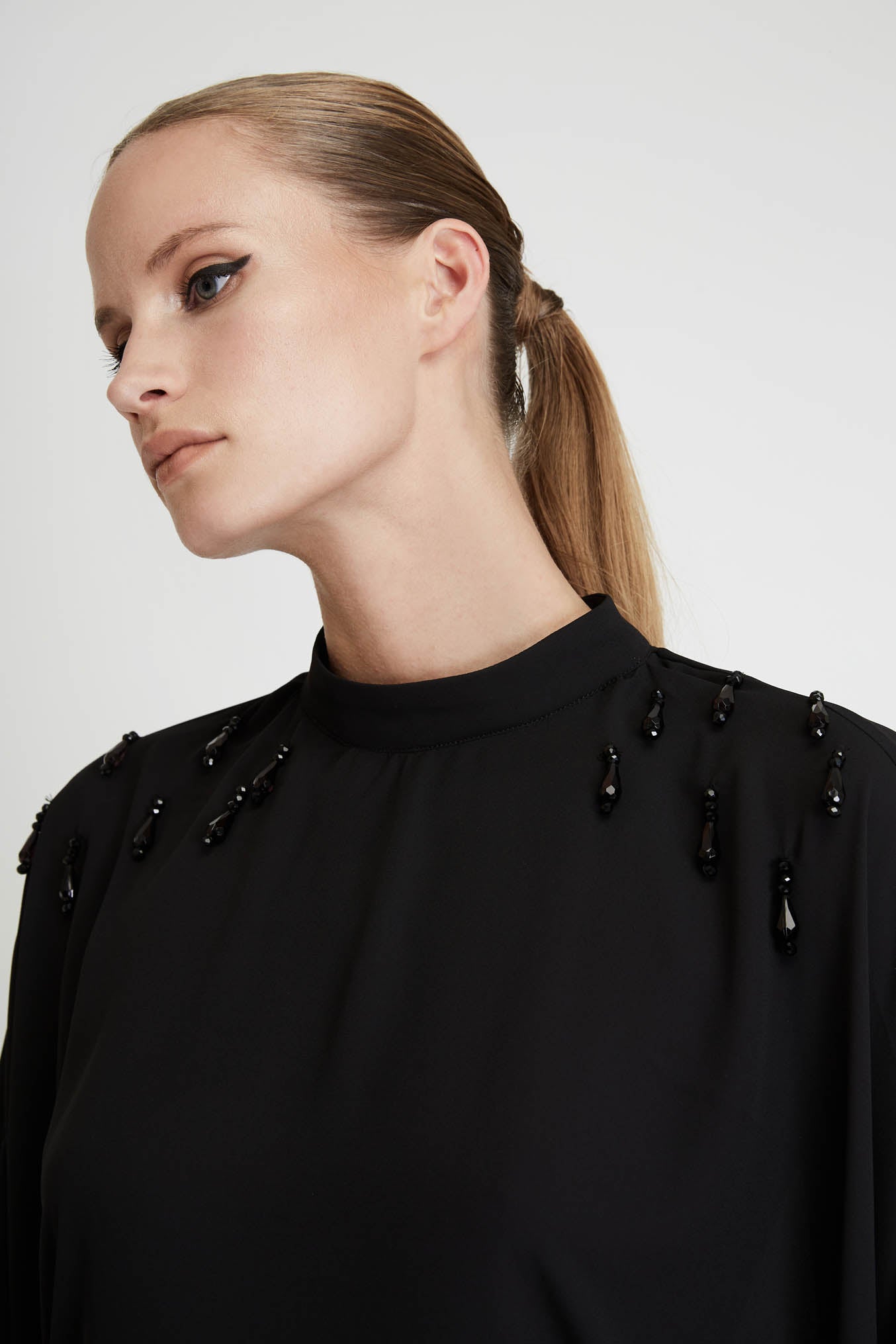 Bat Top with Embroidery in Black