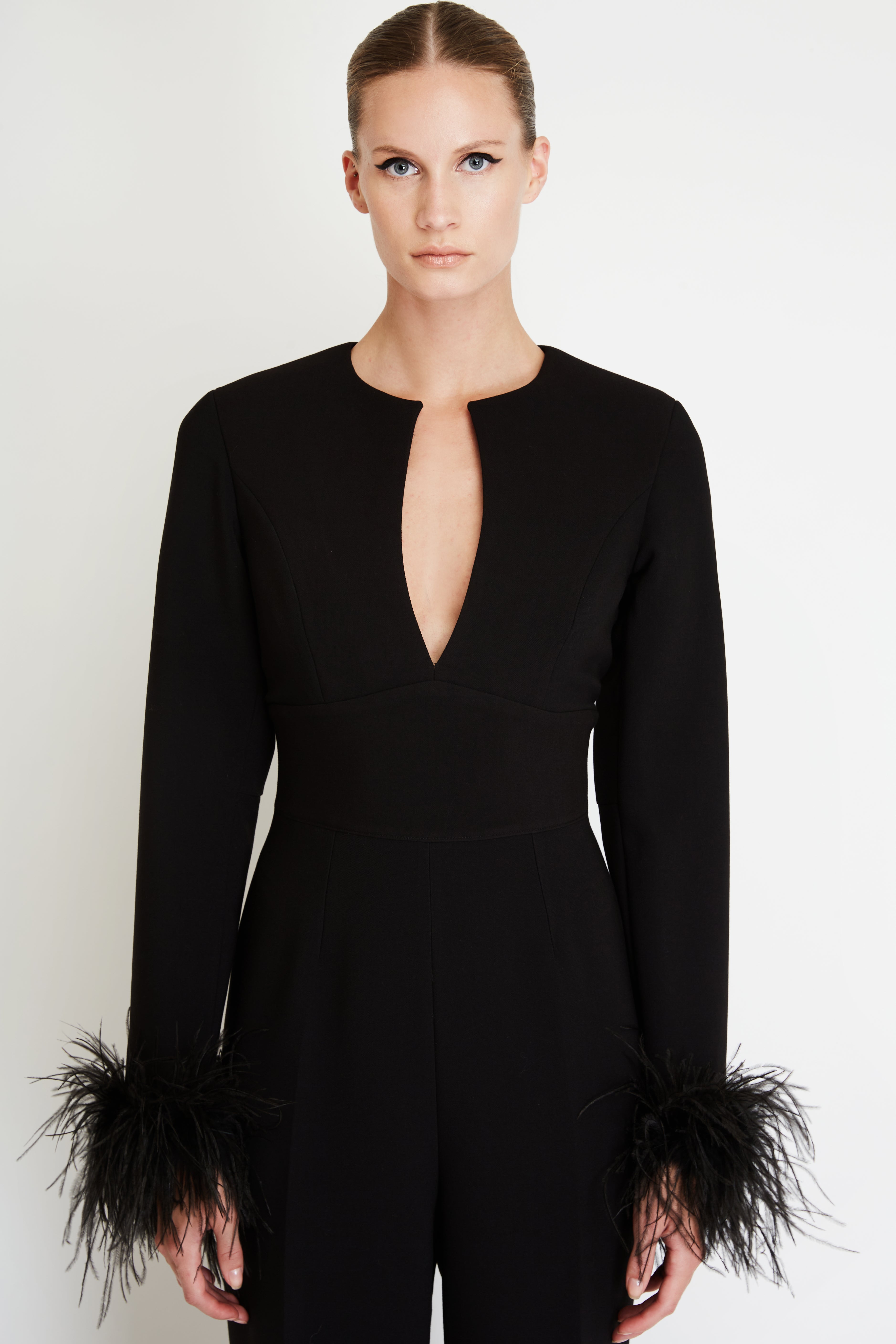 Jumpsuit with Feathers in Black