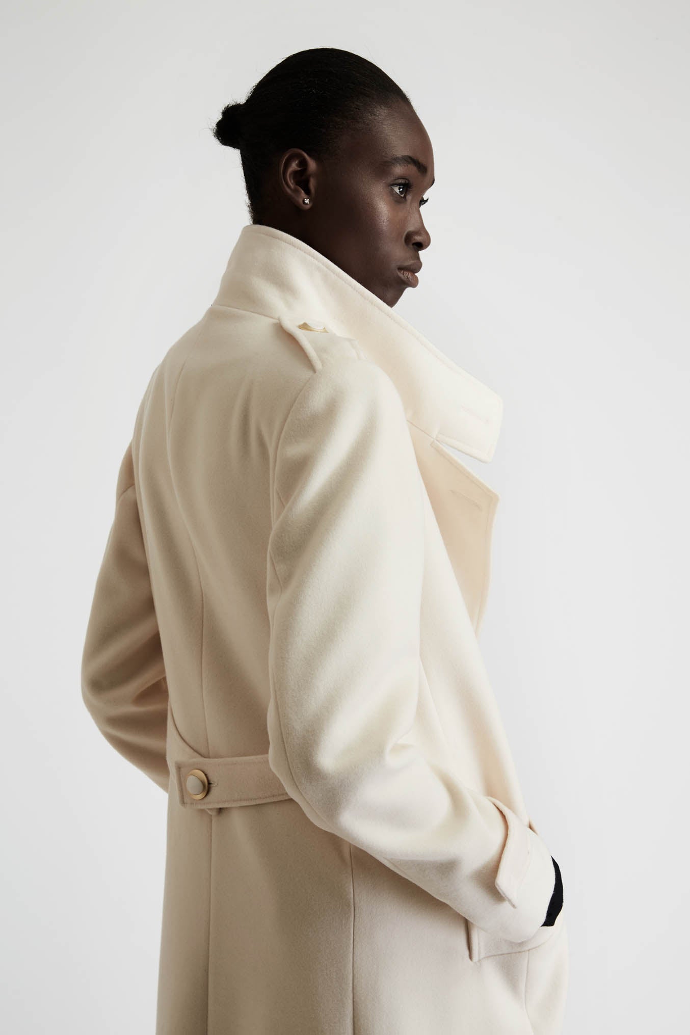 Straight Velour Coat in Ecru