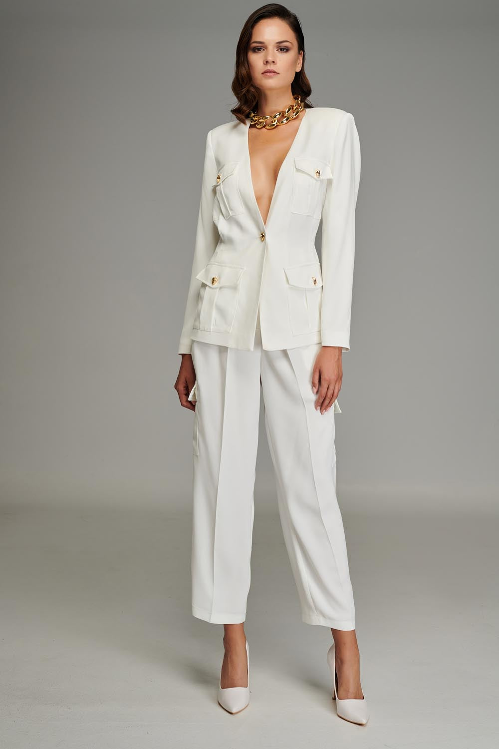 Jogger Trousers with Gold Details in White