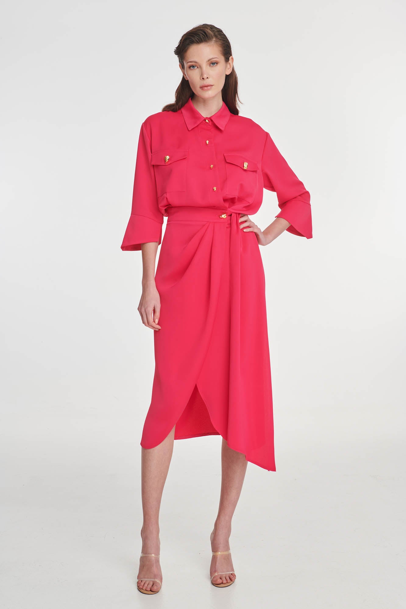 SHIRT DRESS WITH GOLD BUTTONS