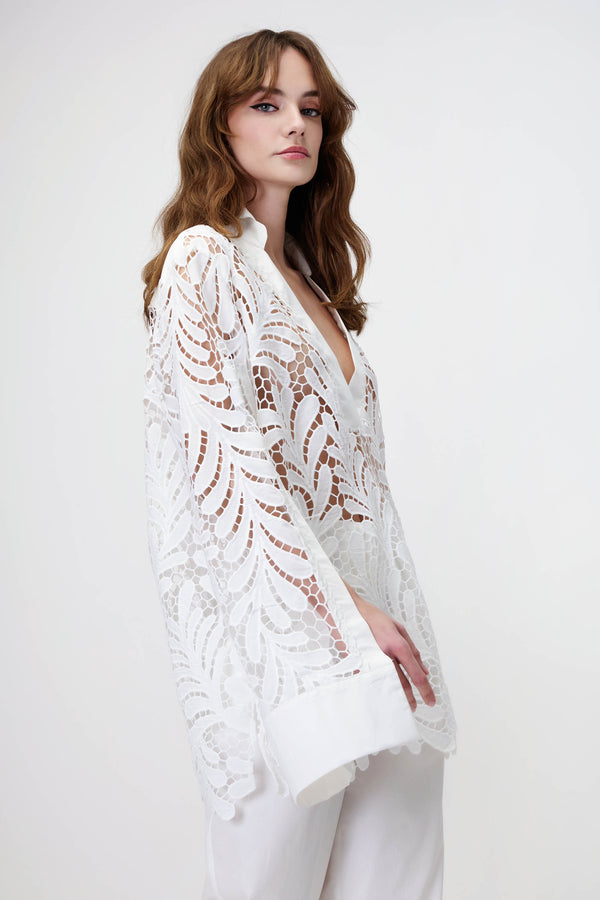 Lace Oversized Blouse in White
