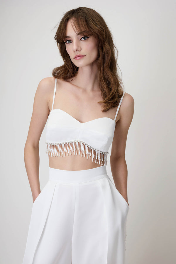 Bustier Top with Crystals in White