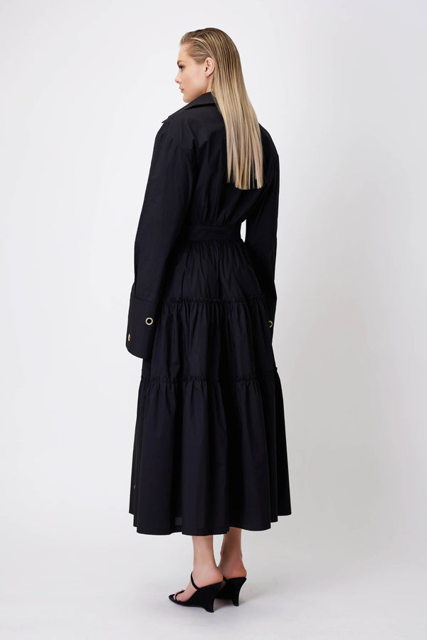 Poplin Maxi Dress with Gold Rings in Black