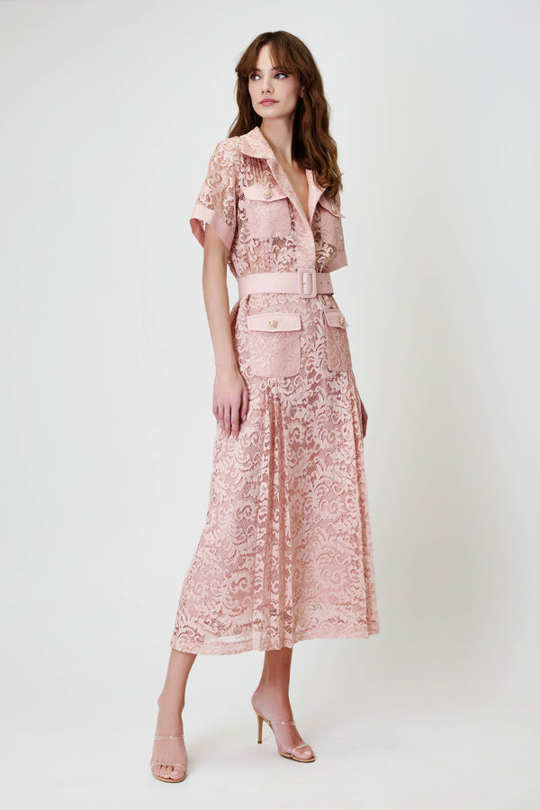 Lace Dress with Pockets in Pink