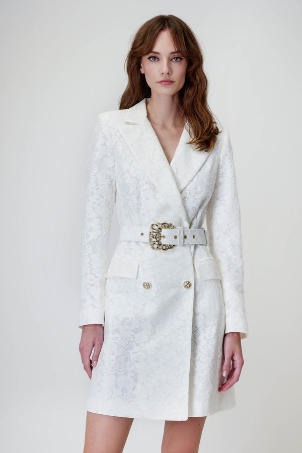 Lace Blazer Dress in White