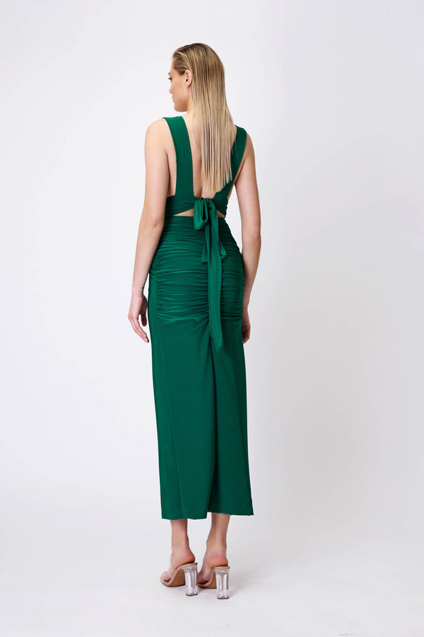 V-neck Dress with Ring in Green