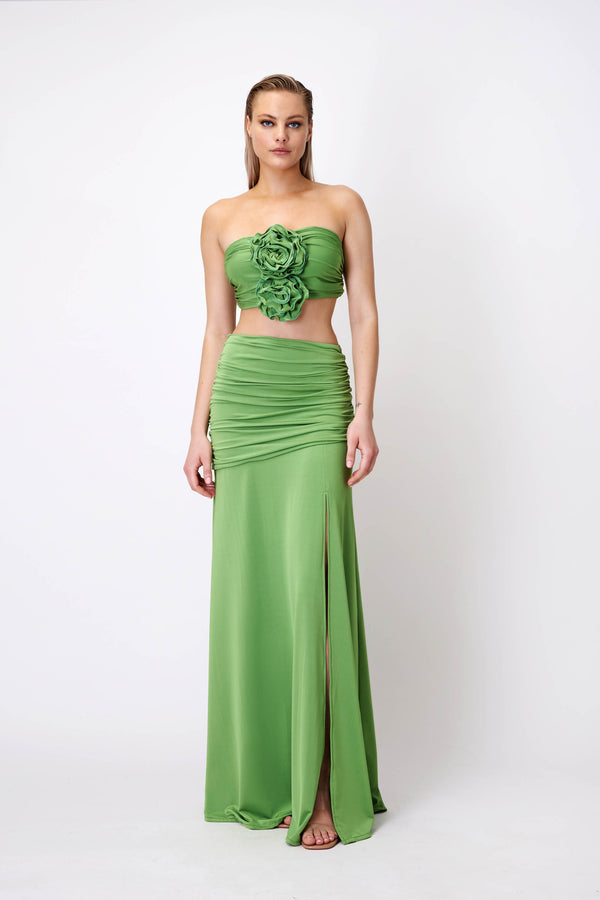 Top & Skirt Set with Roses in Lime
