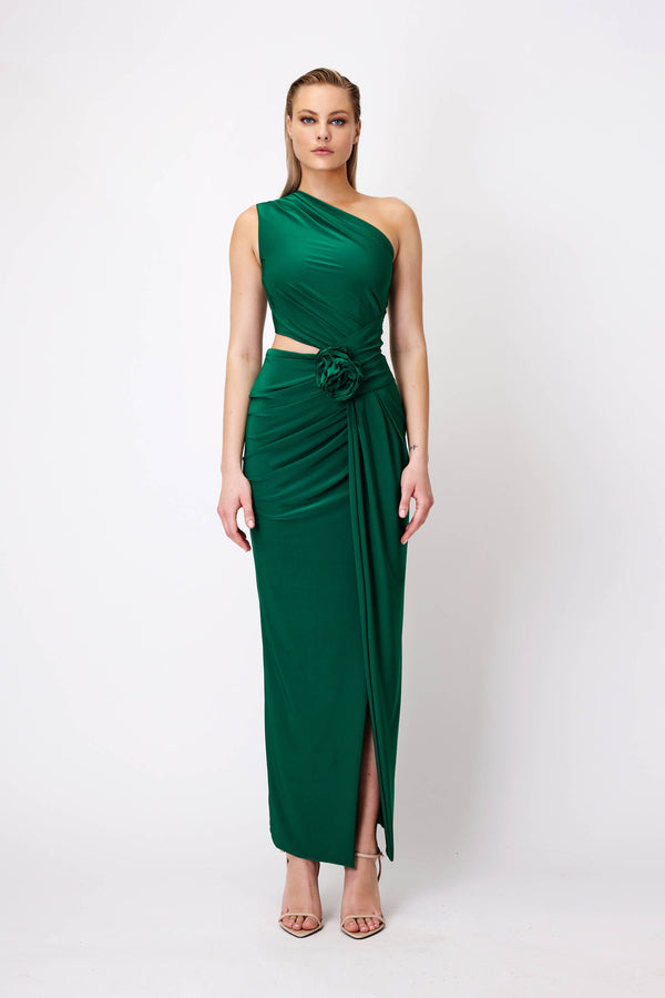 Cut-Out Dress with Rose in Green
