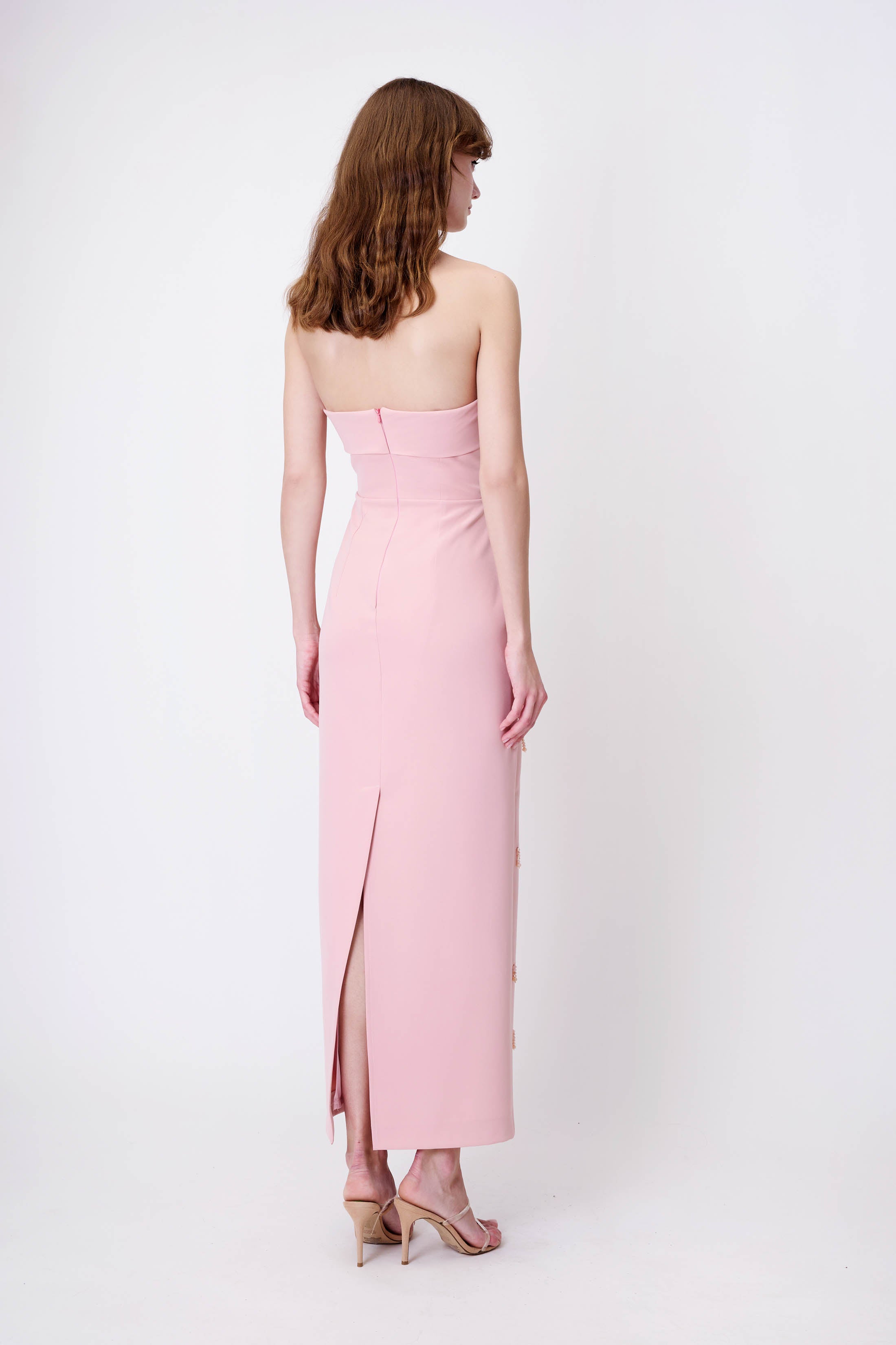 Strapless Dress in Embroidered Crepe