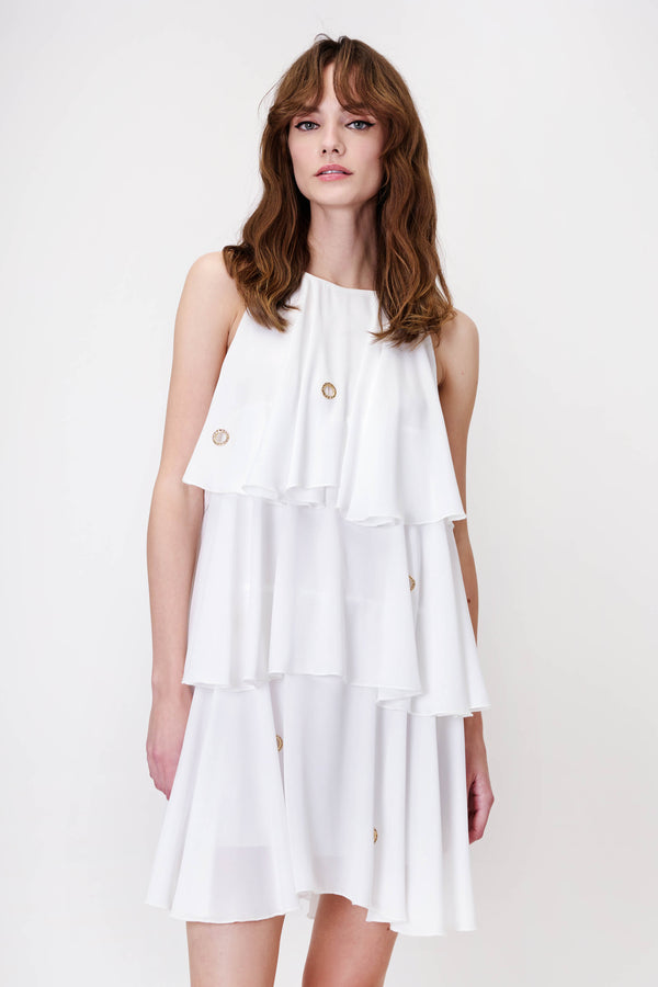 Mini Dress in Muslin with Gold Rings