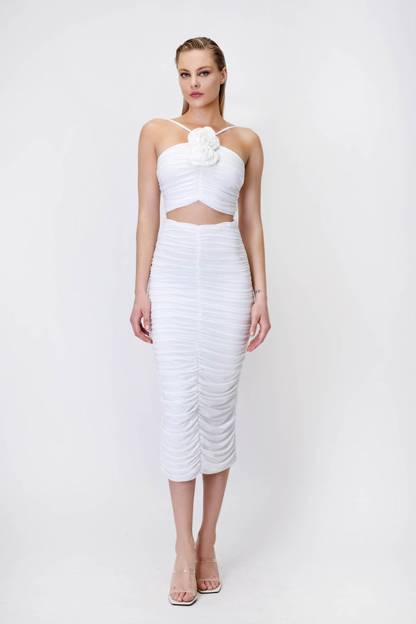 Top & Skirt Set with Rose in White
