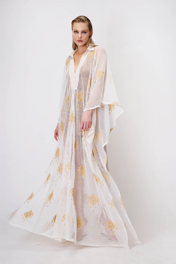 Oversized Caftan in Embroidered Net