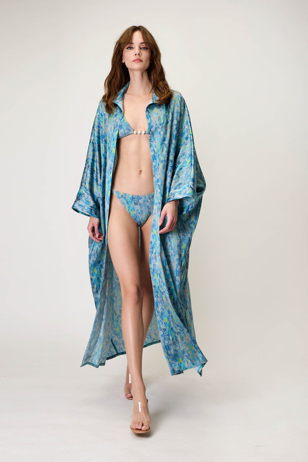 Oversized Kimono-Caftan in Baby Blue Print