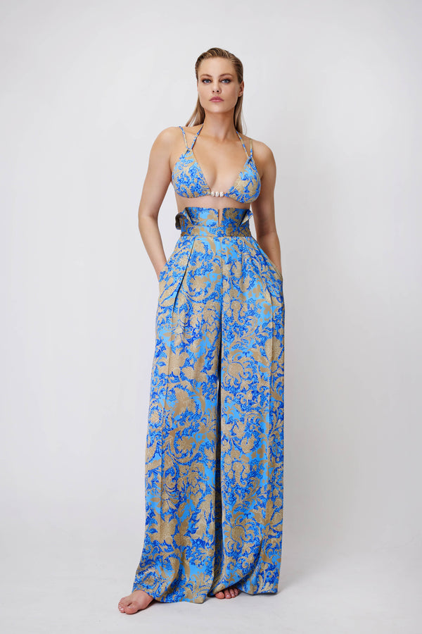 HighWaisted Trousers in Blue Print