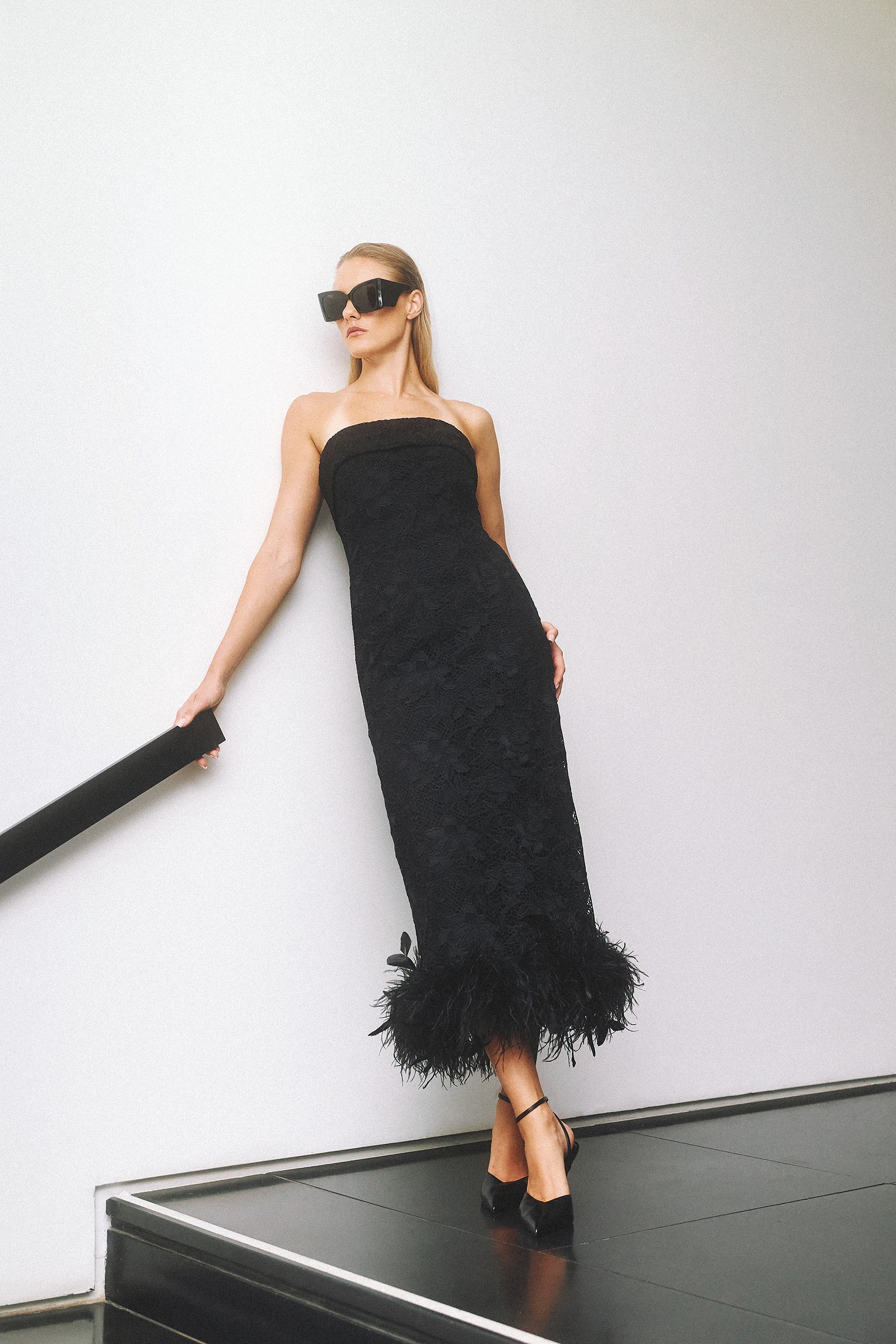 LEONORA GUIPURE LACE FEATHER DRESS