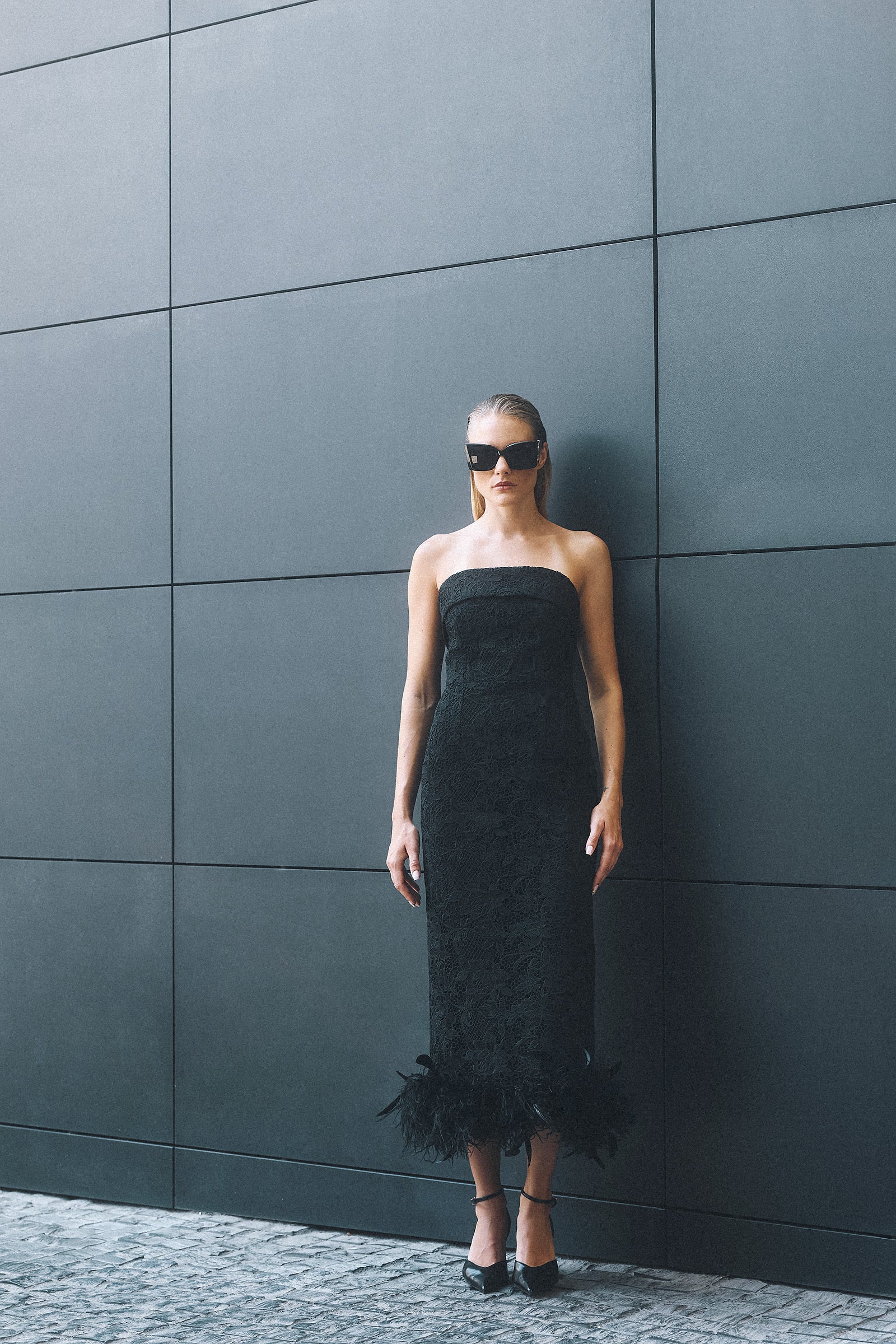 LEONORA GUIPURE LACE FEATHER DRESS