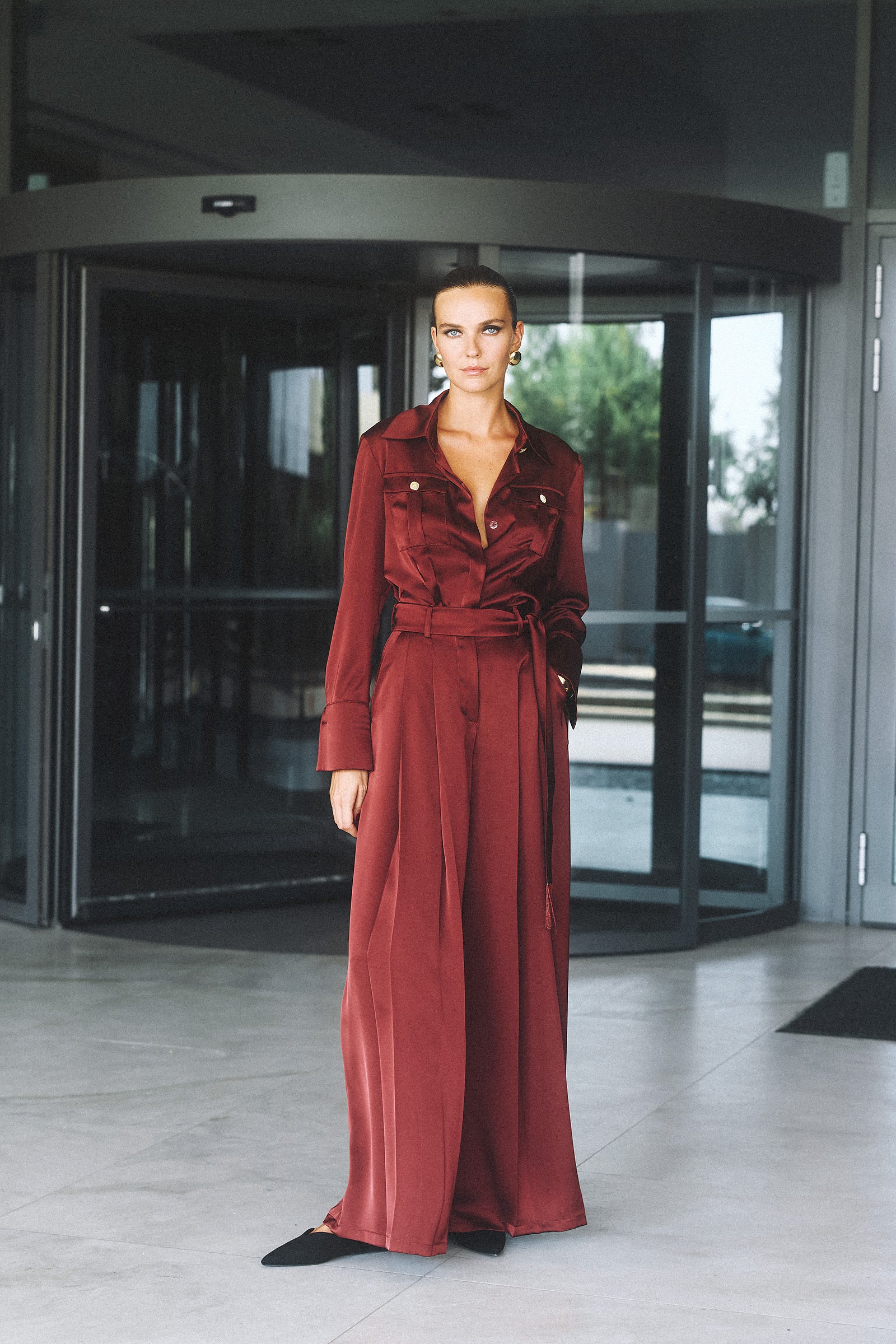 ELISE HIGH-WAISTED WIDE-LEG SATIN PANTS