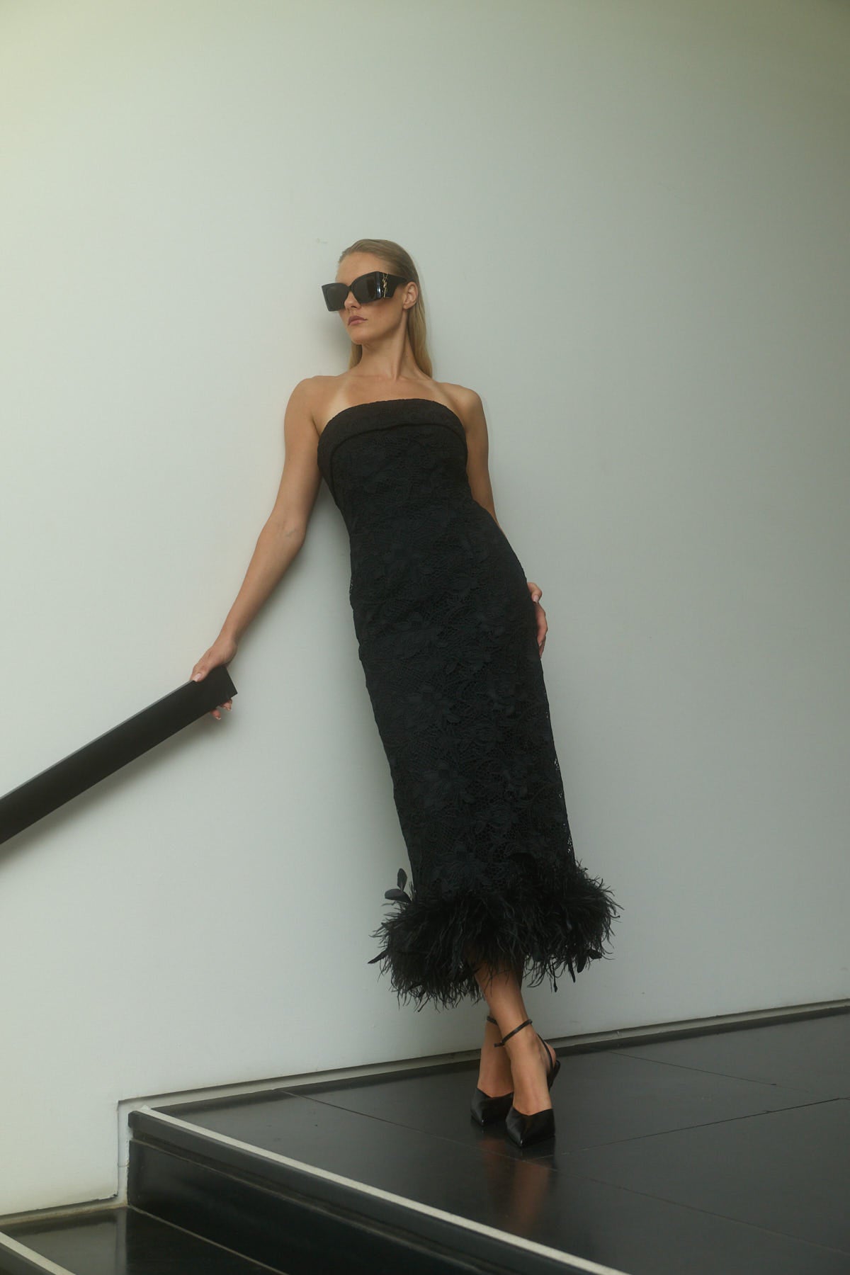 LEONORA GUIPURE LACE FEATHER DRESS