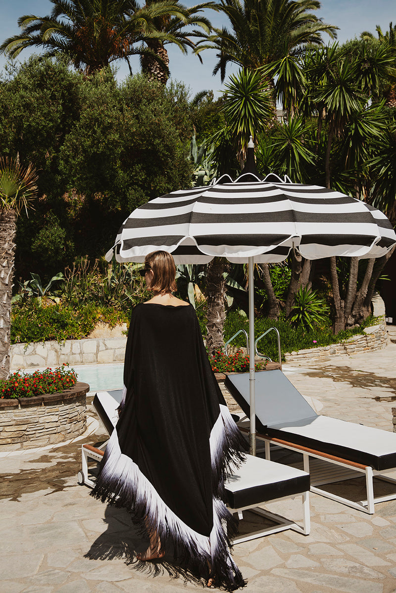 Oversized Dress with Fringe in Black & White