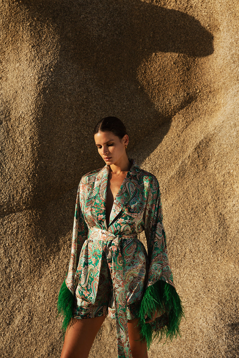 Kimono & Shorts Set  in Silk Touch,