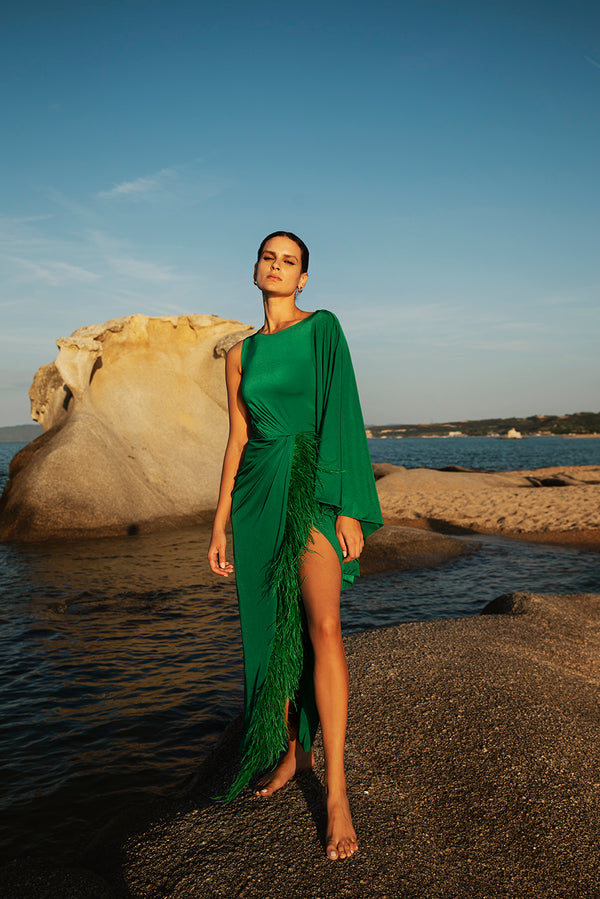 Jersey Dress with Feathers