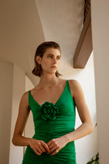Jersey Dress with Rose in Green