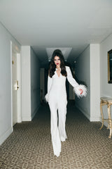 Jumpsuit with Feathers in white