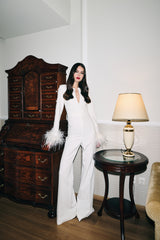 Jumpsuit with Feathers in white