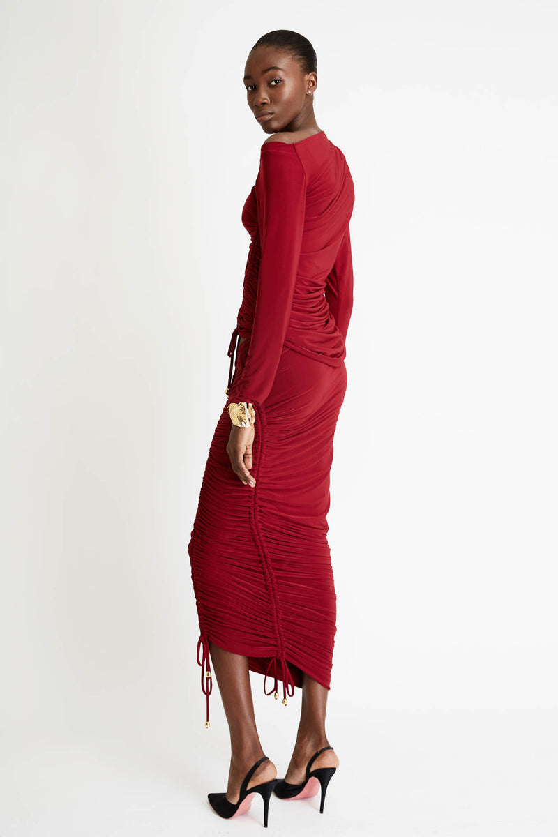 Jersey Top with Folds in Dark Red