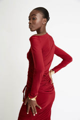 Jersey Top with Folds in Dark Red